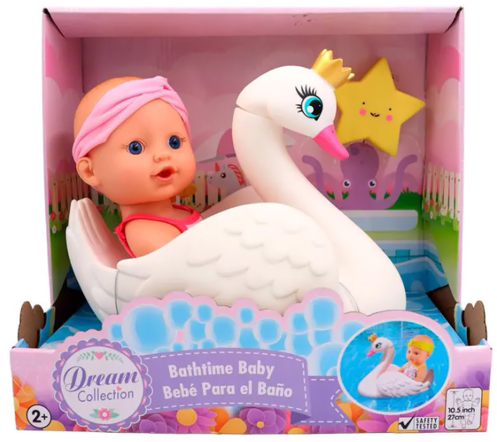 Lalka bobas Amo Toys Happy Friend Bath Time Baby and Swan 27 cm (5713428018896) - obraz 1