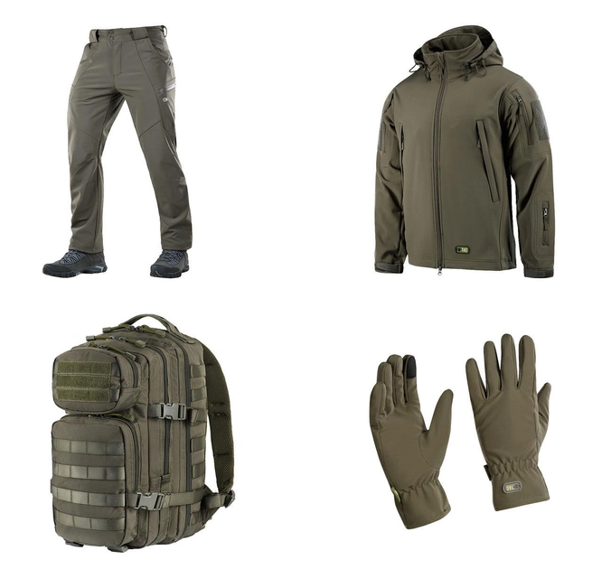 M-tac комплект Shoft Shell куртка с подстёжкой, штаны тактические, перчатки, рюкзак олива 3XL - изображение 1