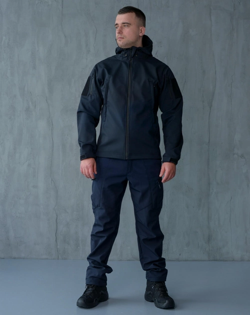 Чоловічий демісезонний Костюм ДСНС Softshell із Липучками під Шеврони темно-синя Куртка та штани 3XL - зображення 1