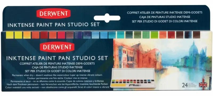 Фарби чорнильні Derwent Inktense Paint Pan з пензликом і резервуаром 24 кольори (5028252594561) - зображення 1