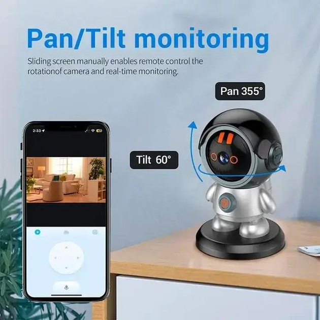 Поворотная беспроводная Wi-Fi видеокамера 3MP видеоняня Робот с датчиком движения 355 градусов UKC HD Smart Camera ART 8936 - изображение 7
