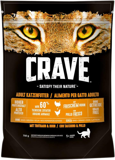 Sucha karma dla kotów Crave kurczak i indyk 750 g (4008429114663) - obraz 1