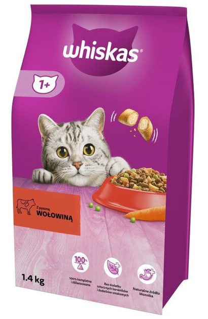 Sucha karma dla kotów Whiskas z wołowiną 1.4 kg (5998749144152) - obraz 1