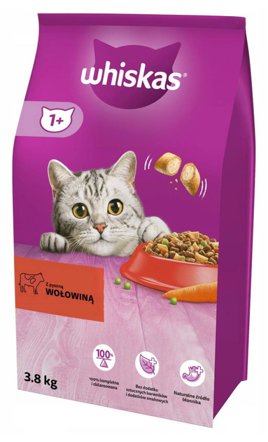 Sucha karma dla kotów Whiskas z wołowiną 3.8 kg (5998749144091) - obraz 1