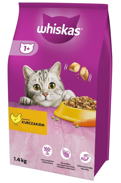 Sucha karma dla kotów Whiskas z kurczakiem 1.4 kg (5998749144084) - obraz 1