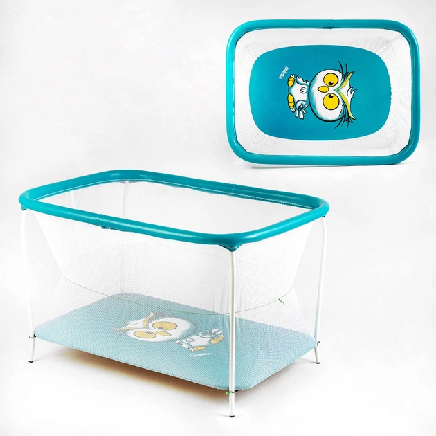 Манеж "Сова", прямоугольный, мягкое дно, евросетка, без ручки. Turquoise (147276) - изображение 2