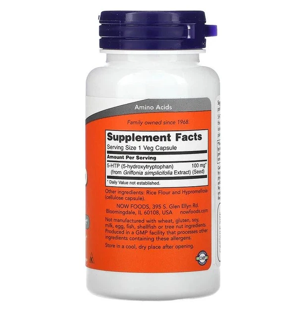 Антидепрессант Now Foods 5-HTP 100 мг 60 капсул - изображение 2