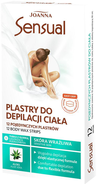 Zestaw Joanna Sensual plastry do depilacji ciała Aloes 12 szt + tubka z oliwką łagodzącą podrażnienia 10 ml (5901018070137) - obraz 1