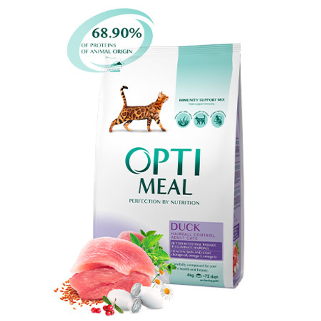 Сухой корм для кошек Optimeal с эффектом выведения шерсти с уткой 10кг ...