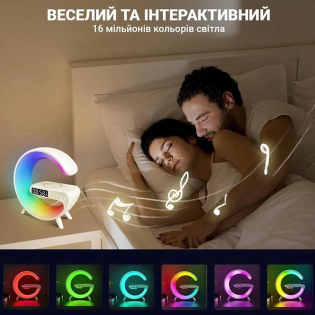 Ночник смарт-лампа акумуляторна Light Sound Machine з бездротовою зарядкою 15W GА White - зображення 5