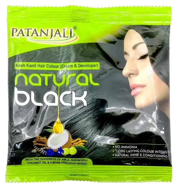 Крем-краска для волос и проявитель Patanjali Kesh Kanti Натуральный черный на основе хны, 40 г - Фото 1 Крем-краска для волос и проявитель Patanjali Kesh Kanti Натуральный черный на основе хны, 40 г - изображение 1
