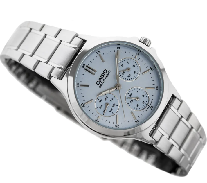 Женские часы Casio LTP-V300D-2AUDF Светло-голубые с серебристым Нержавеющая сталь - изображение 2