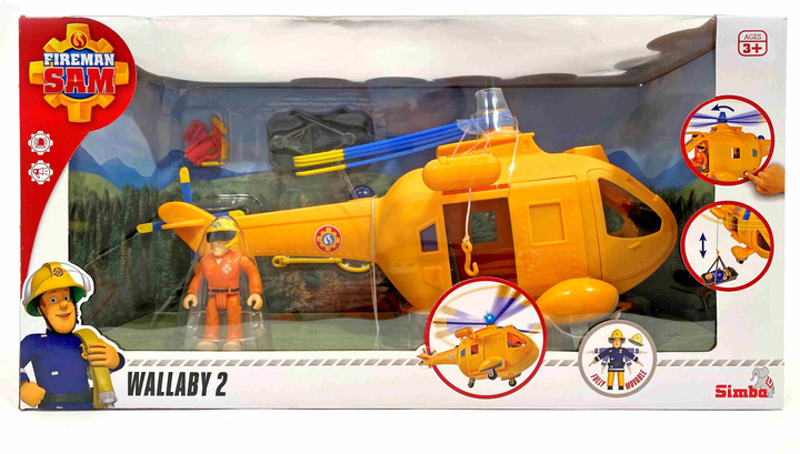 Helikopter strażacki Simba Fireman Sam Wallaby z figurką i akcesoriami Żółty (4006592081867) - obraz 1