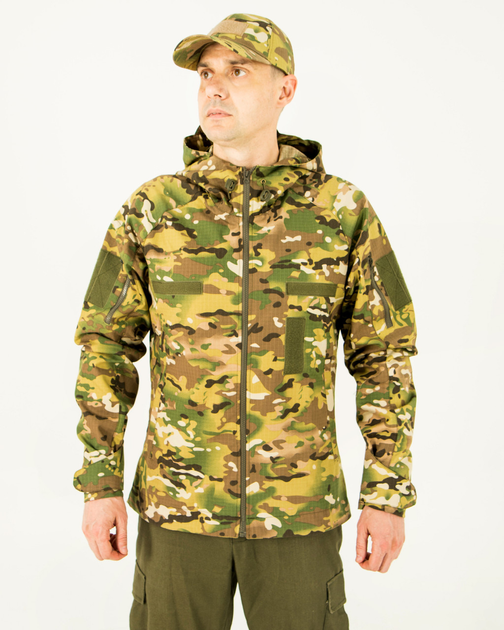 Ветровка куртка мультикам летняя мужская камуфляжная с капюшоном, с липучками под шевроны 50 - изображение 1