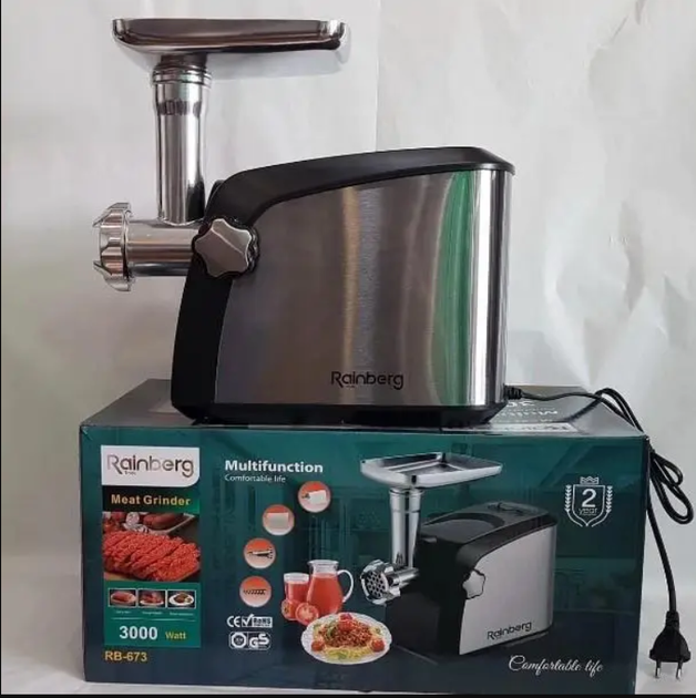 Електрична м'ясорубка Rainberg RB-673 3800W 9 насадок з реверсом - изображение 4