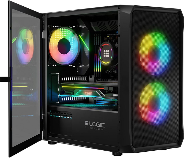 Obudowa Logic Concept Portos Mesh+Glass ARGB fans 3x120 mm Black (AM-PORTOS-10-0000000-0002) - obraz 9