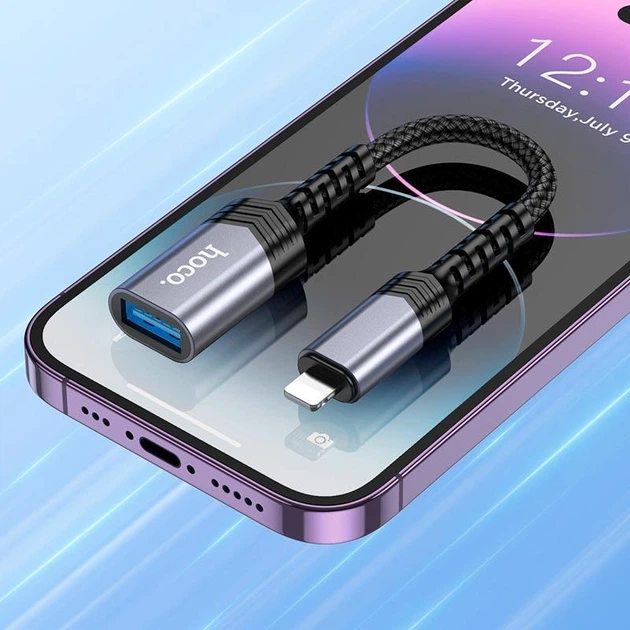 Адаптер Переходник HOCO iP male to USB female 2.0 converte OTG Lightning - USB 2.0 для телефона Серый - изображение 3