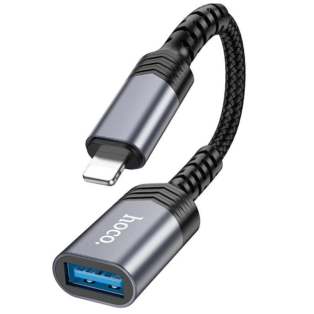 Адаптер Переходник HOCO iP male to USB female 2.0 converte OTG Lightning - USB 2.0 для телефона Серый - изображение 7