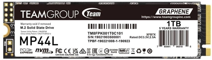 SSD диск Team Group MP44L 1TB M.2 2280 NVMe PCIe 4.0 x4 3D NAND (TLC) (TM8FPK001T0C101) - зображення 1