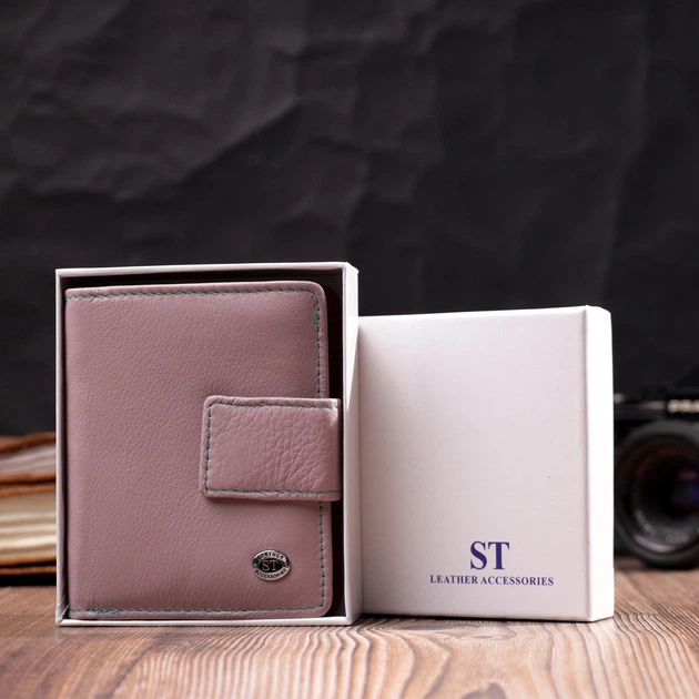 Женский вертикальный кошелек с монетницей из натуральной кожи ST Leather Бежевый (bg194fash39) - изображение 10