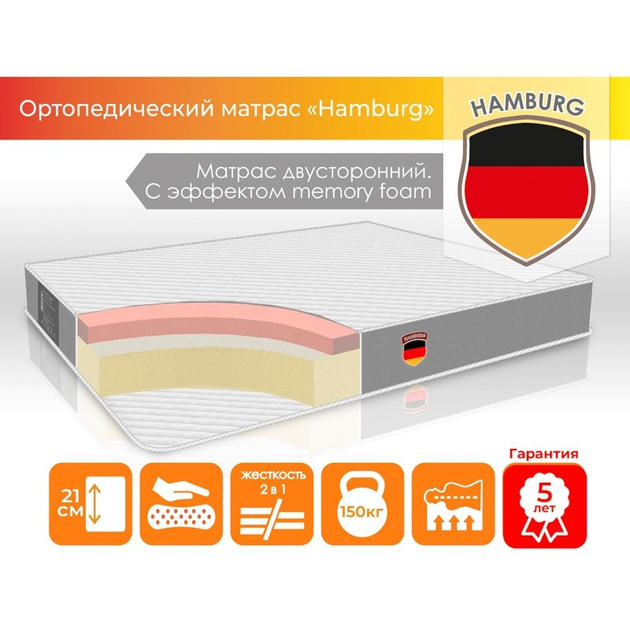 Матрас с ПАМЯТЬЮ "МЕМОРИ" Беспружинный 80x190 см HAMBURG ...