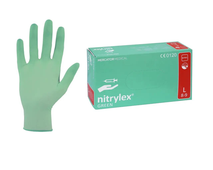 Перчатки нитриловые Mercator текстурированные на пальцах неопудренные размер XL 100 Зеленые - изображение 1