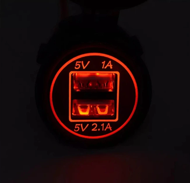 Автомобильный врезной адаптер SF-50-2 12v 24v 2 USB 2.1+1A (красная подсветка) - изображение 2