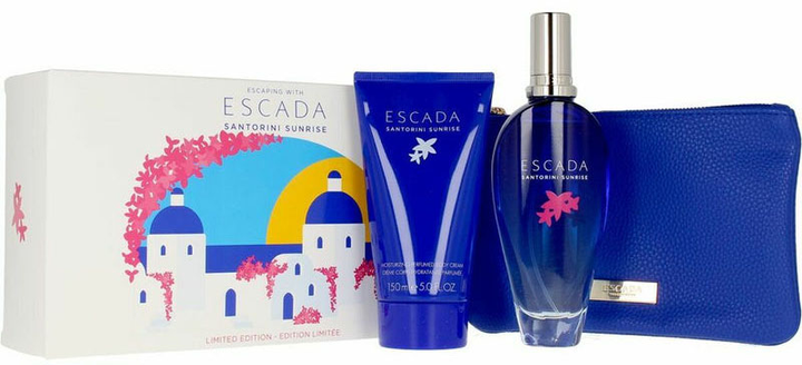 Zestaw damski Escada Santorini Sunrise Woda toaletowa damska 100 ml + balsam do ciała 150 ml + torebka kosmetyczna (3616303439897) - obraz 1