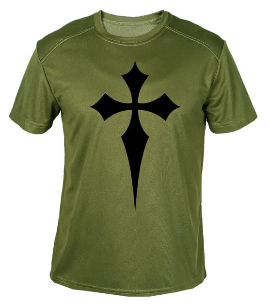 Футболка потовідвідна армійська ЗСУ з принтом "Хрест" в оливі L - зображення 1