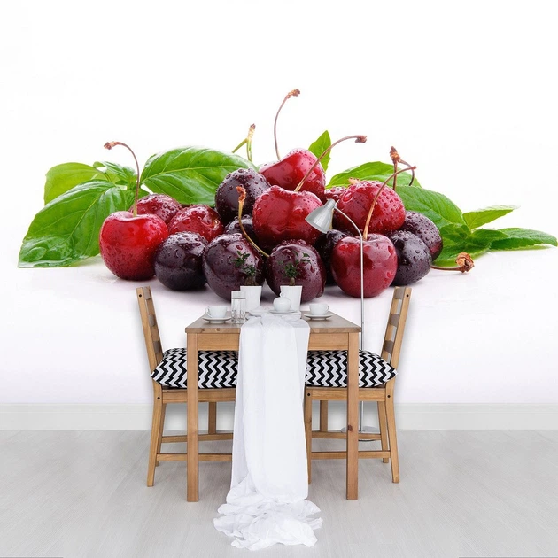Флизелиновые фотообои 3Д фрукты для кухни с листьями 254x184 см Сочные вишни и черешни (1570V4)+клей - Фото 9 Флизелиновые фотообои 3Д фрукты для кухни с листьями 254x184 см Сочные вишни и черешни (1570V4)+клей - изображение 9