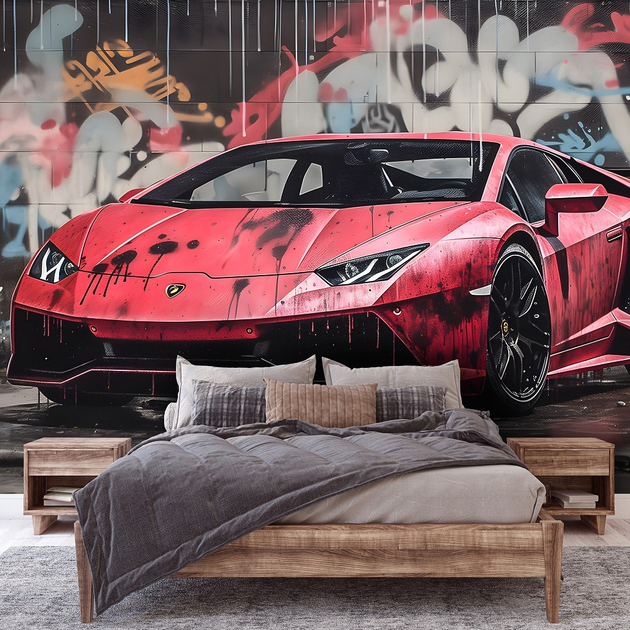 Красивая красная кровать и декор из цветов | Премиум Фото