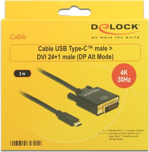 Кабель Delock USB Type-C - DVI 24+1 2 м Black (4043619853212) - зображення 1