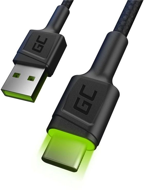 Кабель Green Cell USB - USB Type-C 1.2 м LED Black (5903317227755) - зображення 1