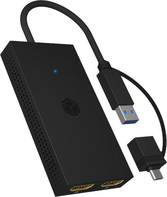 Adapter Icy Box 2 x HDMI - USB Type-A + USB Type-C Black (IB-SPL1029AC) - obraz 2