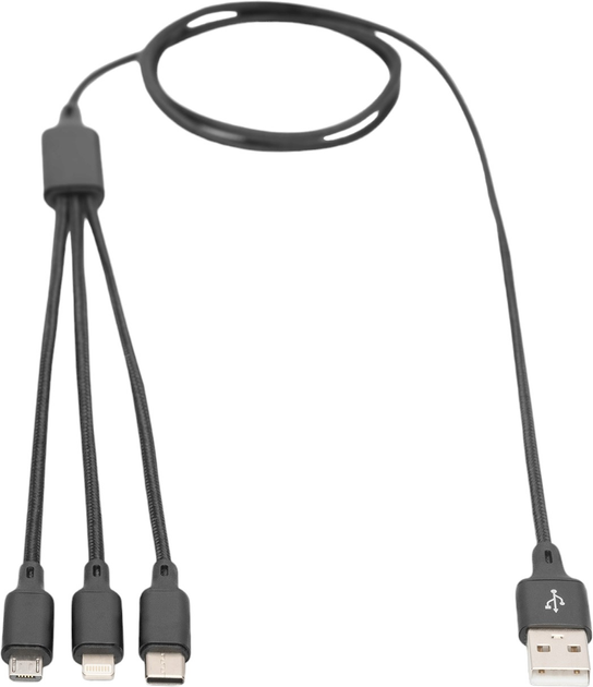 Кабель Digitus USB Type-A - Lightning/micro-USB/USB Type-C 1 м Black (AK-300160-010-S) - зображення 1