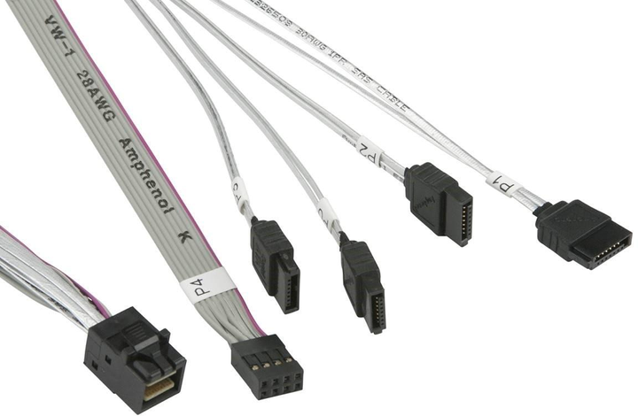 Kabel Super Micro mini-SAS HD - 4 x SATA 0.55 m Grey (CBL-SAST-0631) - obraz 1