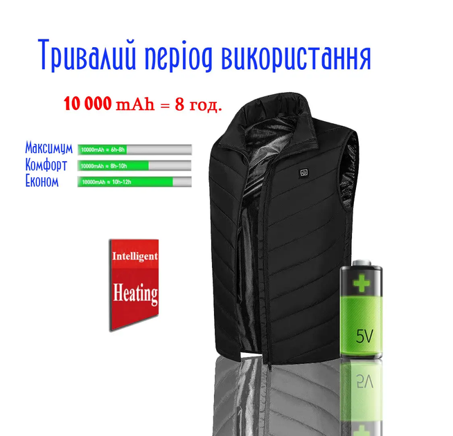 Чоловічий теплий жилет з підігрівом від PowerBank 3 температурні режими 9 зон нагріву (476318-Prob) Чорний XL - зображення 3