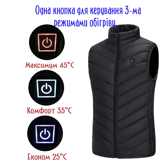 Чоловічий теплий жилет з підігрівом від PowerBank 3 температурні режими 9 зон нагріву (476318-Prob) Чорний XL - зображення 6