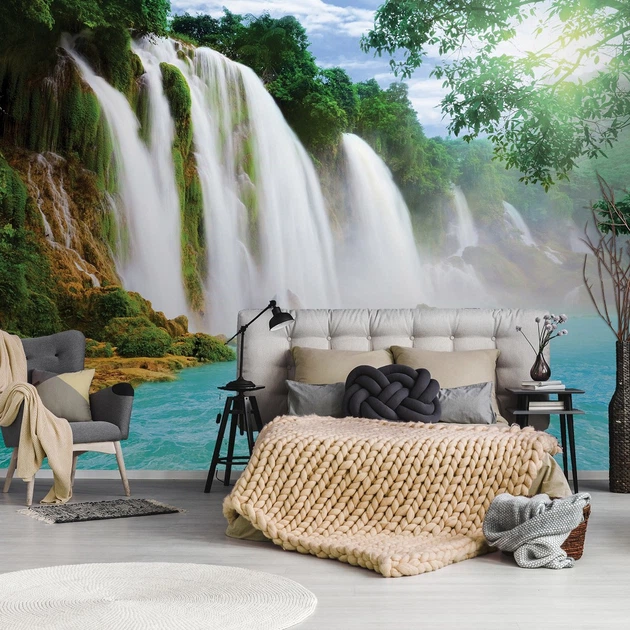Флизелиновые фотообои 3D Пейзаж Природа 254 х 184 см Водопад и голубая вода (10386V4)+клей - изображение 9