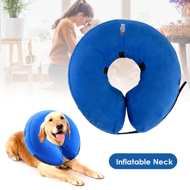 Защитный надувной ошейник для собак Derby Protective Inflatable Dog Cone Collar Blue, XL 45-55 см - Фото 2 Защитный надувной ошейник для собак Derby Protective Inflatable Dog Cone Collar Blue, XL 45-55 см - изображение 2
