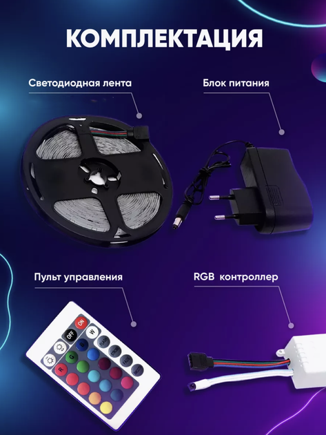 Светодиодная LED лента комплект RGB 5050 (300LED) с блоком питания и пультом комплект 5 метров защита IP68 - Фото 7 Светодиодная LED лента комплект RGB 5050 (300LED) с блоком питания и пультом комплект 5 метров защита IP68 - изображение 7