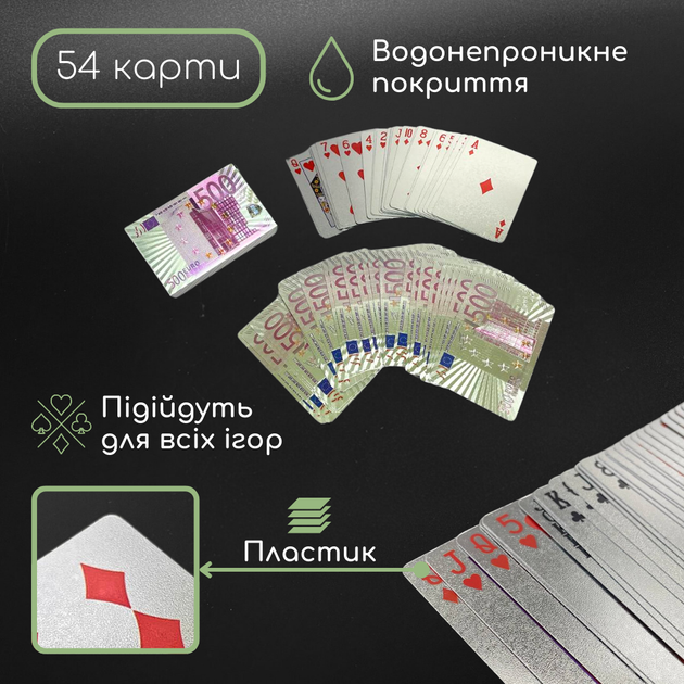 Качественные пластиковые игральные карты 54 шт, Пластиковые