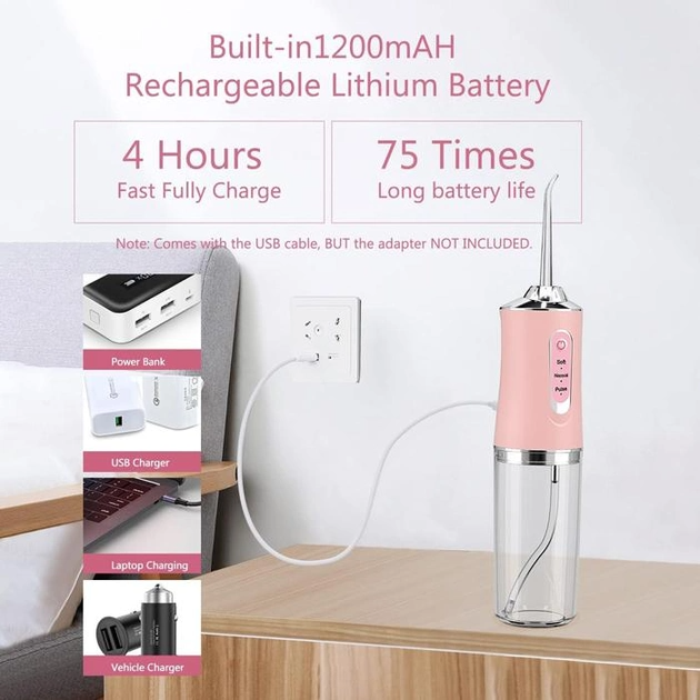 Портативный ирригатор для полости рта Oral Irrigator S3J2 с насадками Pink - изображение 4