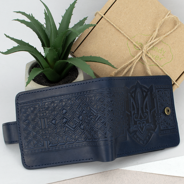 Портмоне мужское кожаное Handycover HC0041 синее с гербом Украины - изображение 3