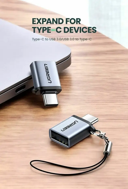 Адаптер Type-C to USB 3.0 Ugreen US270 с карабином Space Gray Aluminium (50283) - изображение 6