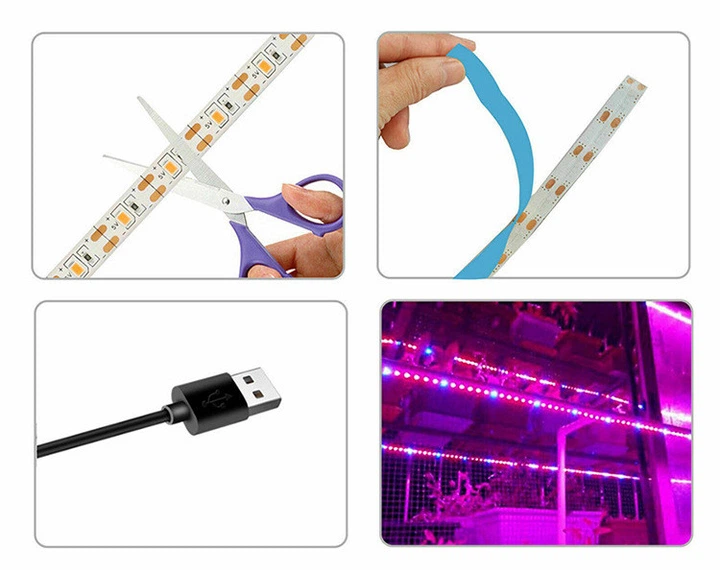 Фітострічка для росту саджанців від USB живлення фітолампа спектр LED 3528 SMD 100 cм - зображення 5