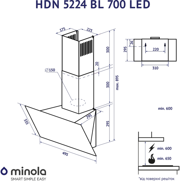 Вытяжка MINOLA HDN 5224 BL 700 LED - изображение 11