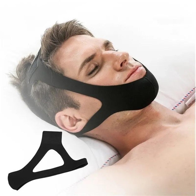 Антихрап повязка на голову для поддержки подбородка от храпа во время сна, Черный - изображение 2