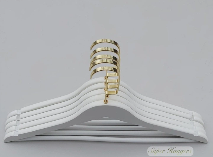Набор 5 шт плечики вешалки Hanger BDZV 38 см деревянные белые с золотым крючком - изображение 3