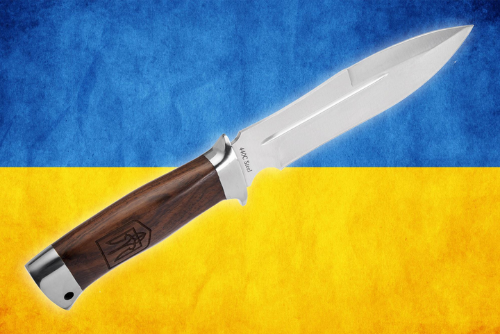 Нож Охотничий Тактический с Широким клинком и деревянной рукоятью ГЕРБ УКРАИНЫ 2432 UA - изображение 1